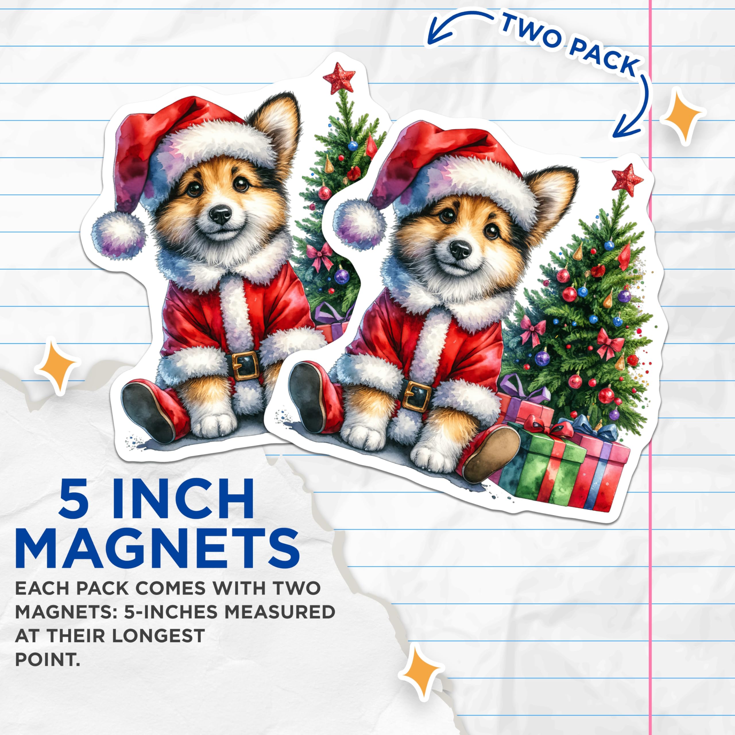 (2 Pack) Corgi Santa Magnets - Christmas Dog Holiday Magnets - Pet Lover Decor for Fridge - 5 Inches On Longest Side - Thick Durable Magnet - Made in USA - MAG26139