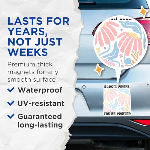 (2 Pack) Bloom Where You're Planted Magnets - Motivational Floral Magnets - Inspirational Quote Refrigerator Magnets - 5" On Longest Side - for Cars, Fridges, Toolboxes - Made in USA - MAG3834