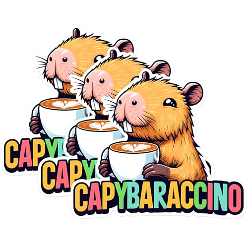 (3 Pack) Capybaraccino Decals - Cute Capybara - Coffee Lover Decal - 3 Inches On Longest Side - Easy Peel & Apply - Made in USA - 3MCS1492