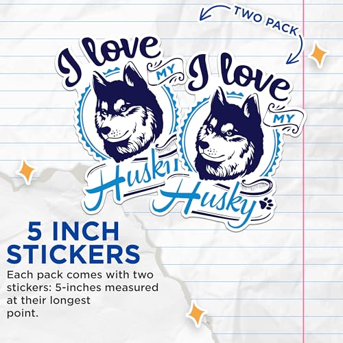 (2 Pack) I Love My Husky Stickers - Dog Breed Stickers - Pet Owner Stickers - 5" On Longest Side - Sticks to Any Smooth Flat Surface - Made in USA - BMCS2971