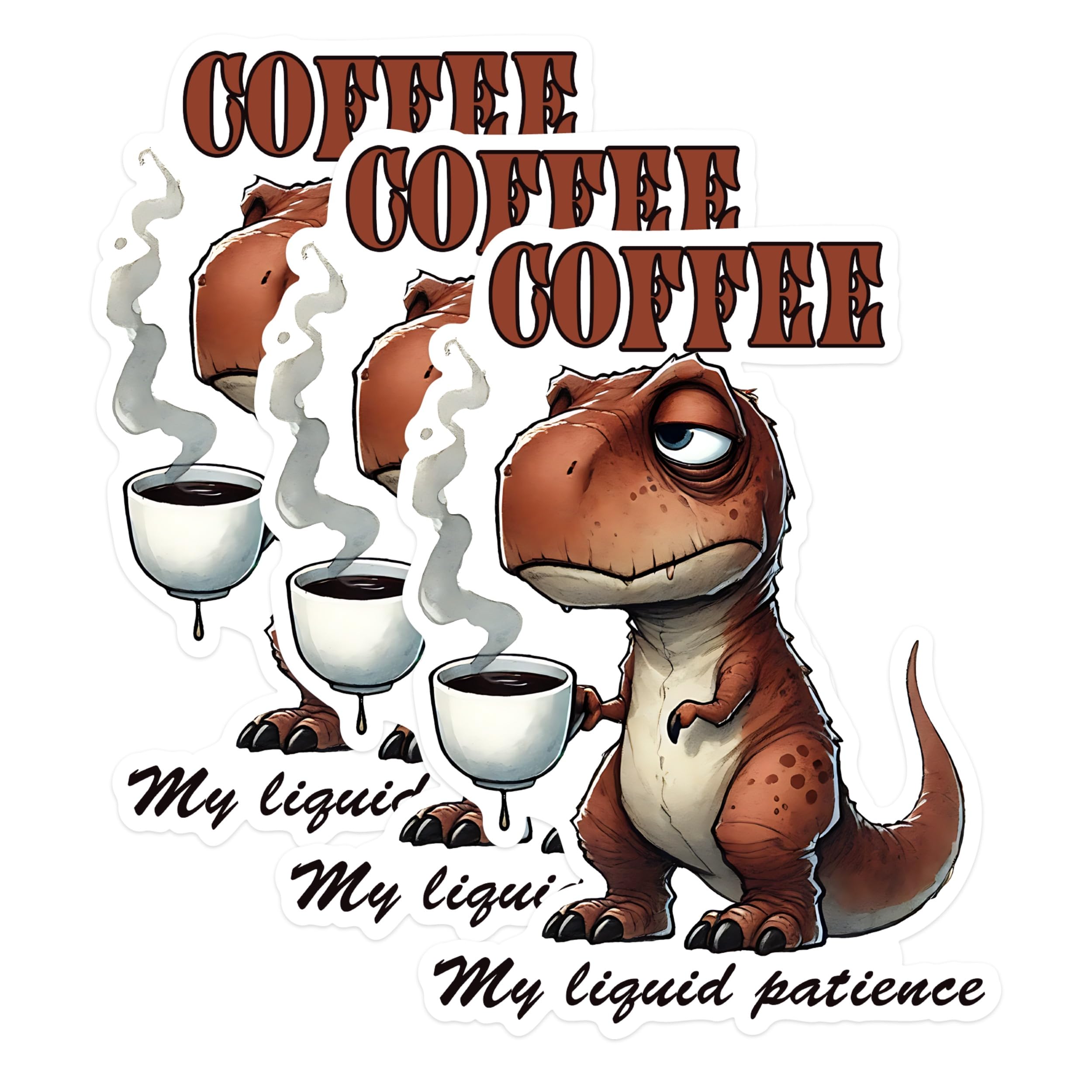 (3 Pack) Coffee Rex Decals - Dinosaur Lover - Liquid Patience - Funny Dino - 3 Inches On Longest Side - Easy Peel & Apply - Made in USA - 3MCS1586
