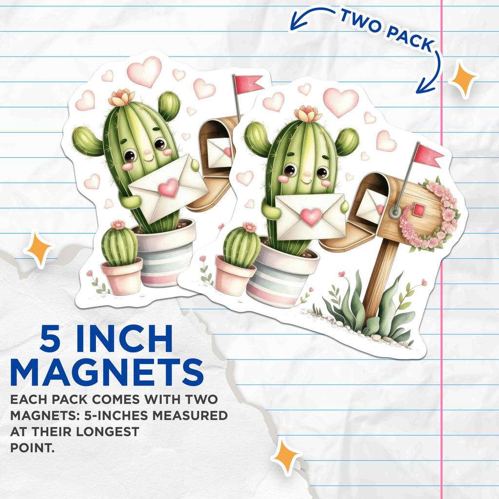 (2 Pack) Cute Cactus Love Letter Magnets - Mailbox Succulent Decor - Romantic Plant Lover Art - 5 Inches On Longest Side - Thick Durable Magnet - Made in USA - MAG37409