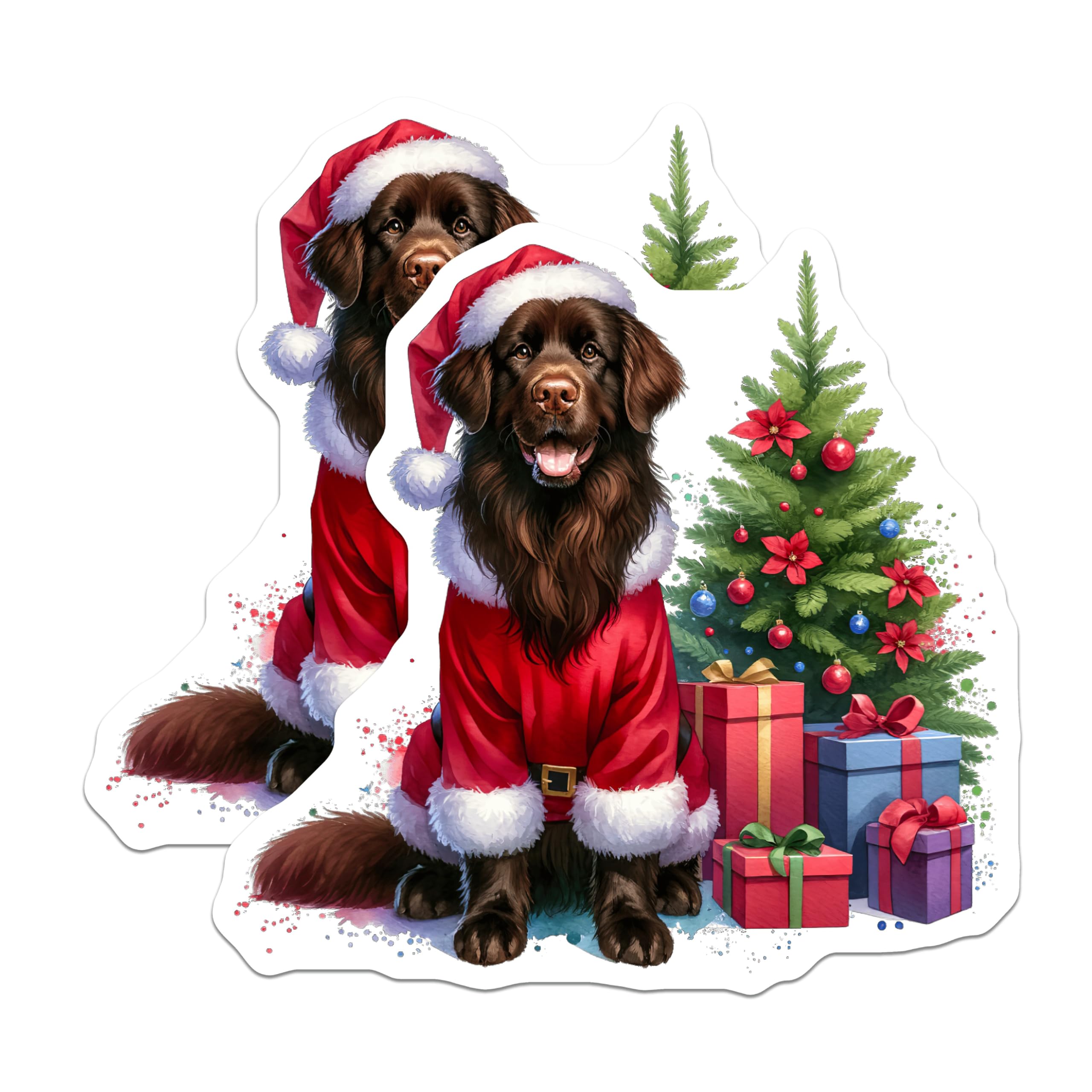 (2 Pack) Newfoundland Dog Magnets - Santa Suit Dog - Christmas Holiday Decor - 5 Inches On Longest Side - Thick Durable Magnet - Made in USA - MAG23316