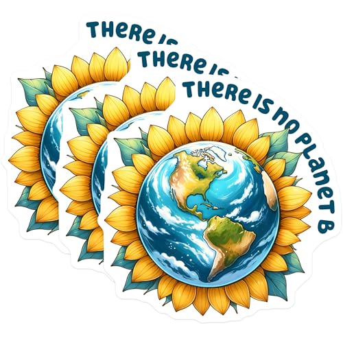 (3 Pack) Planet B Decals - Earth Decals - Sunflower Earth - Laptop Decal - 3 Inches On Longest Side - Easy Peel & Apply - Made in USA - 3MCS8510