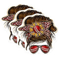 (3 Pack) Messy Bun Cricket Decals - Leopard Headband - Sporty Mom Laptop Decals - 3 Inches On Longest Side - Easy Peel & Apply - Made in USA - 3MCS4968