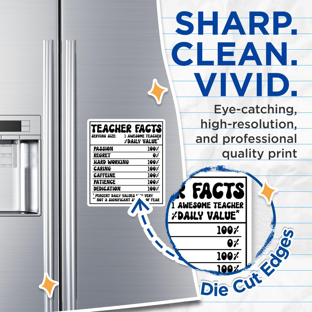 (2 Pack) Teacher Facts Magnets - Awesome Teacher Appreciation - Teacher Nutritional Facts - 5" On Longest Side - Premium Magnet - for Cars, Refrigerators, Toolboxes, Lockers - Made in USA - MAG16292