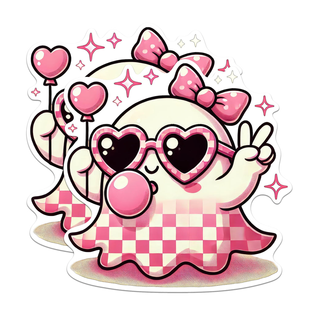 (2 Pack) Cute Pink Ghost Blowing Bubbles Magnets - 5 Inches On Longest Side - Premium Magnet - for Cars, Refrigerators, Toolboxes - Made in USA - MAG2066