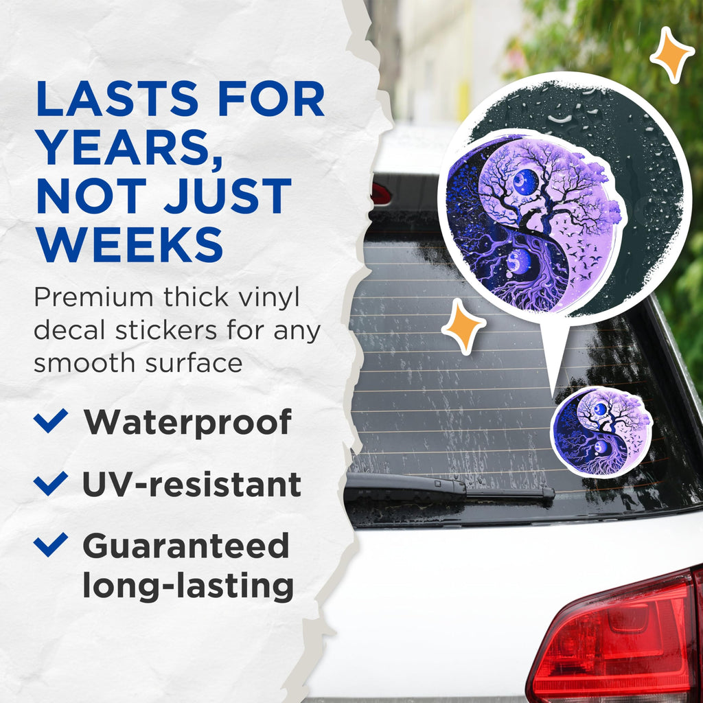 (2 Pack) Yin Yang Tree Stickers - Moon Phase Stickers - Nature Woodland Stickers - 5" On Longest Side - Sticks to Any Smooth Flat Surface - Made in USA - BMCS3567
