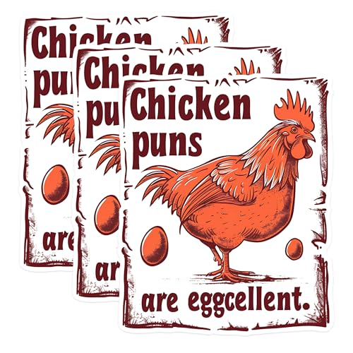 (3 Pack) Chicken Puns Decals - Eggcellent Chicken - Funny Laptop Decal - 3 Inches On Longest Side - Easy Peel & Apply - Made in USA - 3MCS1449