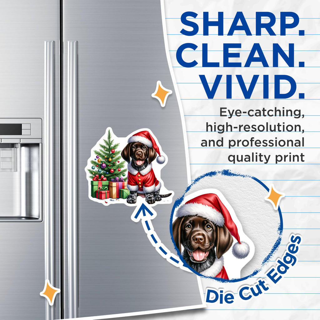 (2 Pack) Festive Puppy Magnets - Santa Dog Christmas Decor - Adorable Pet Holiday Accent - Winter Refrigerator Charm - 5 Inches On Longest Side - Thick Durable Magnet - Made in USA - MAG26570