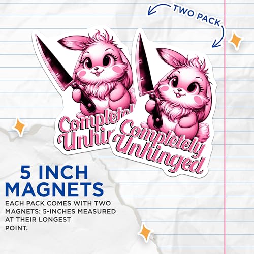 (2 Pack) Completely Unhinged Magnets - Funny Bunny Magnets - Cute Animal Magnets - 5" On Longest Side - for Cars, Fridges, Toolboxes - Made in USA - MAG4574