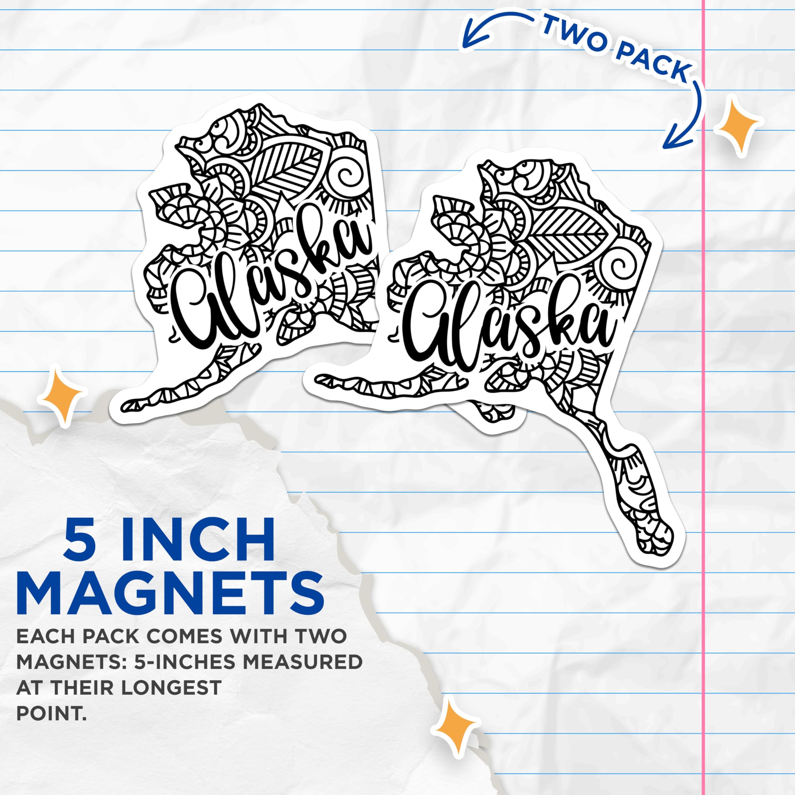 (2 Pack) Alaska State Magnets - Mandala Art Decor - Fridge Magnets Souvenir - 5" On Longest Side - Premium Magnet - for Cars, Refrigerators, Toolboxes, Lockers - Made in USA - MAG18109