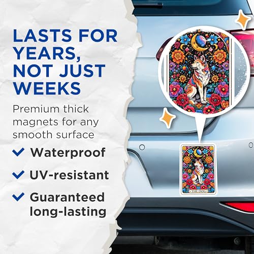 (2 Pack) Dog Flower Magnets - Cosmic Dog Magnets - Bohemian Art Magnets - Vibrant Dog Illustration Magnets - 5" On Longest Side - for Cars, Fridges, Toolboxes - Made in USA - MAG4452