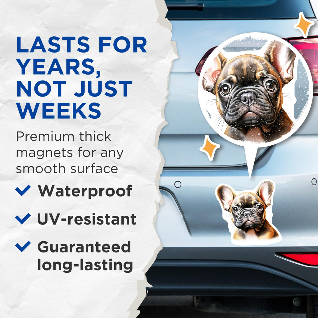 (2 Pack) French Bulldog Puppy Magnets - Adorable Frenchie Dog Refrigerator Decor - Pet Animal Lover Kitchen Accessory - 5 Inches On Longest Side - Thick Durable Magnet - Made in USA - MAG23759