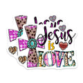 (2 Pack) Jesus is Love Magnets - Western Christian Faith Decor - Turquoise Leopard Print Cross Design - 5 Inches On Longest Side - Thick Durable Magnet - Made in USA - MAG26546