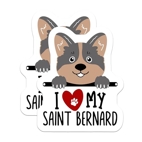(2 Pack) I Love My Saint Bernard Stickers - Cute Dog Stickers - Animal Lover Stickers - 5" On Longest Side - Sticks to Smooth Flat Surfaces - Made in USA - BMCS4296