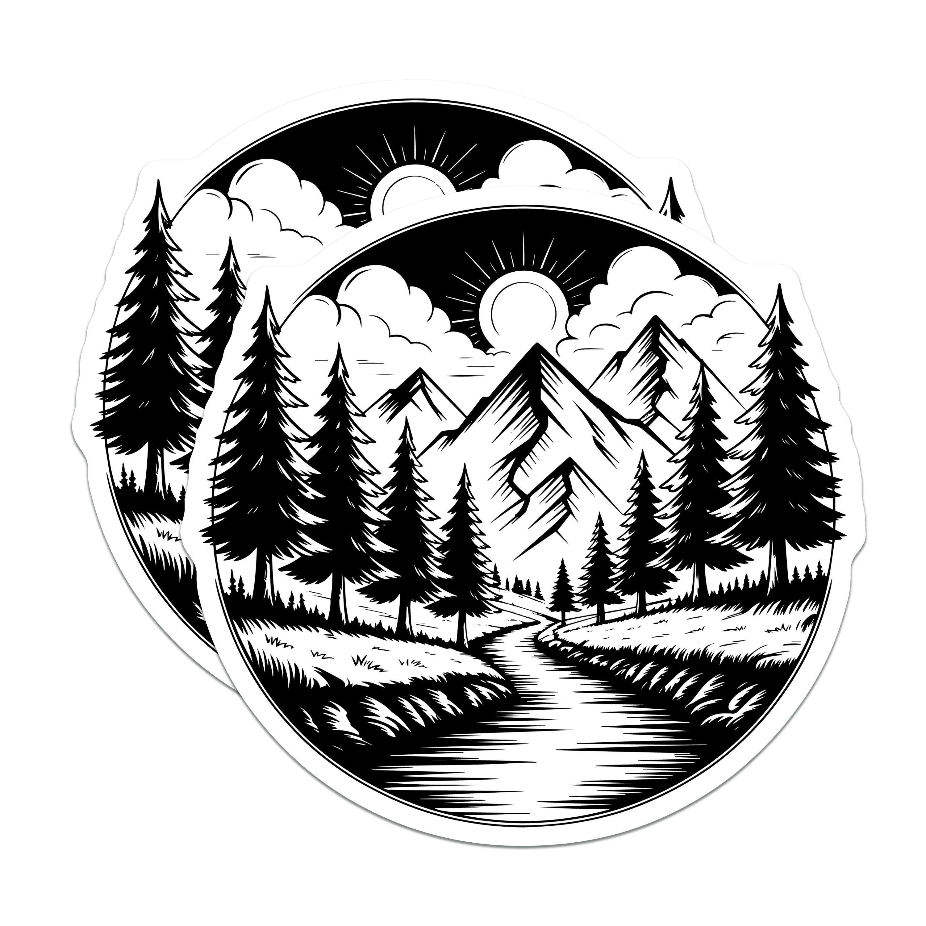 (2 Pack) Mountain Forest Magnets - Nature Landscape Art - Outdoorsy Cabin Decor - 5 Inches On Longest Side - Thick Durable Magnet - Made in USA - MAG38810