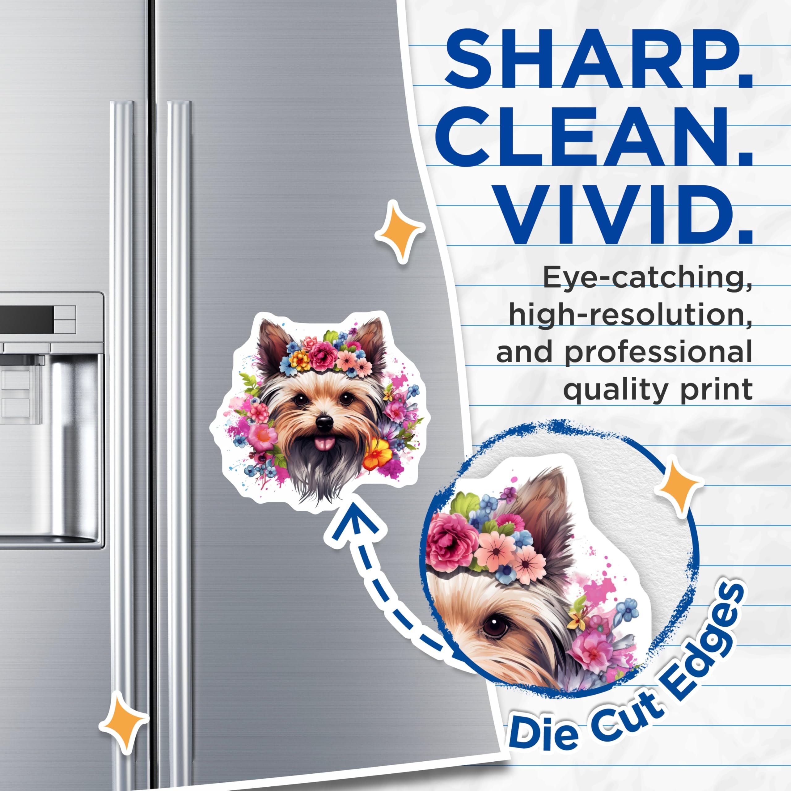 (2 Pack) Yorkie Flower Crown Magnets - Dog Mom Refrigerator Decor - Pet Lover Animal Art - 5 Inches On Longest Side - Thick Durable Magnet - Made in USA - MAG28457