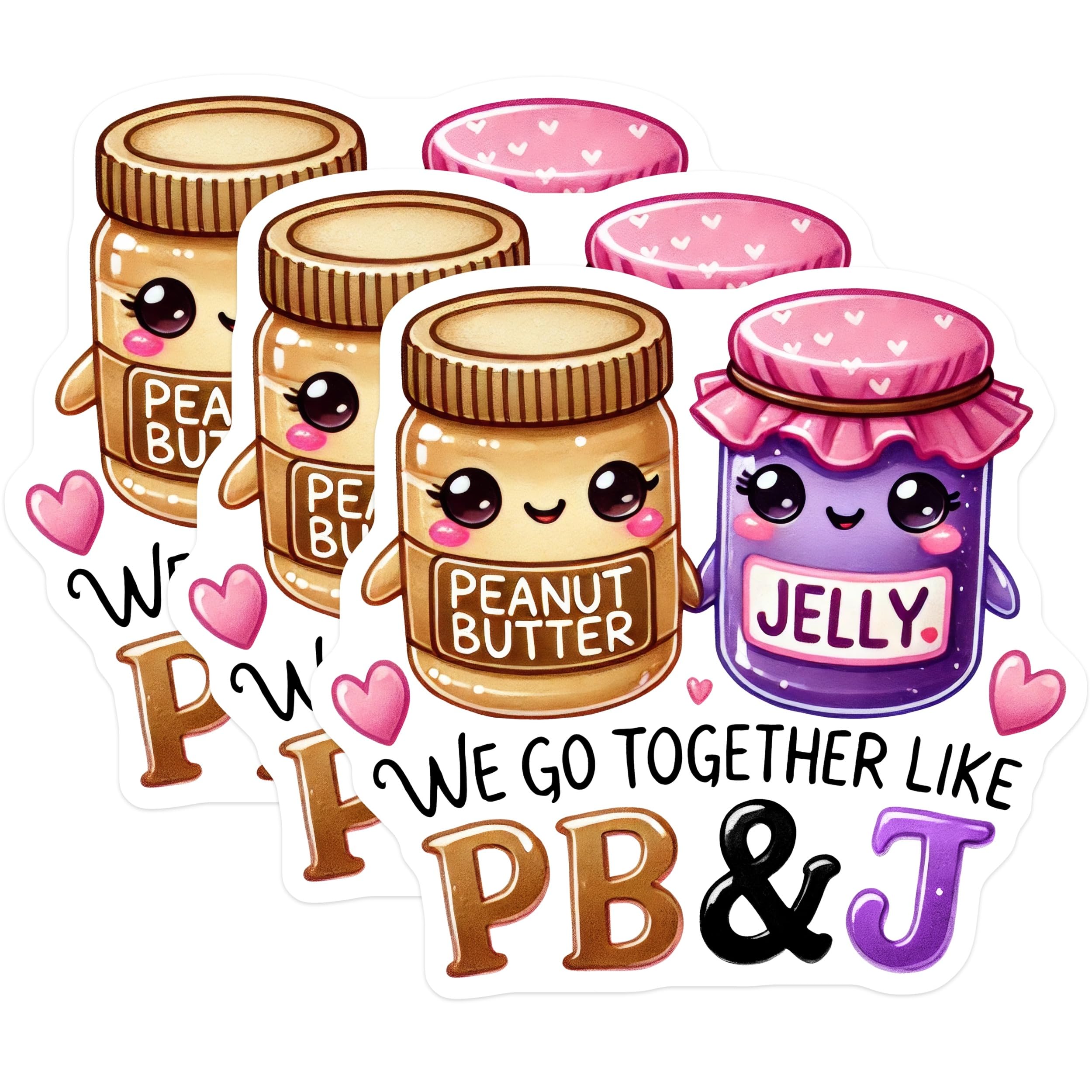 (3 Pack) Peanut Butter Jelly Decals - PB and J - Matching Stickers - 3 Inches On Longest Side - Easy Peel & Apply - Made in USA - 3MCS2321