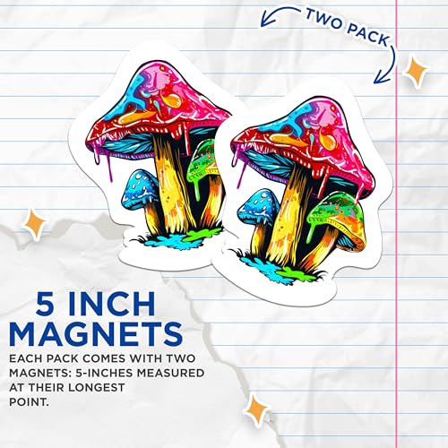 (2 Packs) Groovy Mushroom Magnets - Psychedelic Trippy Groovy Mushroom Magnets - 5 Inches On Longest Side - Premium Magnet - for Fridges, Toolboxes, Cars - Made in USA - MAG2311