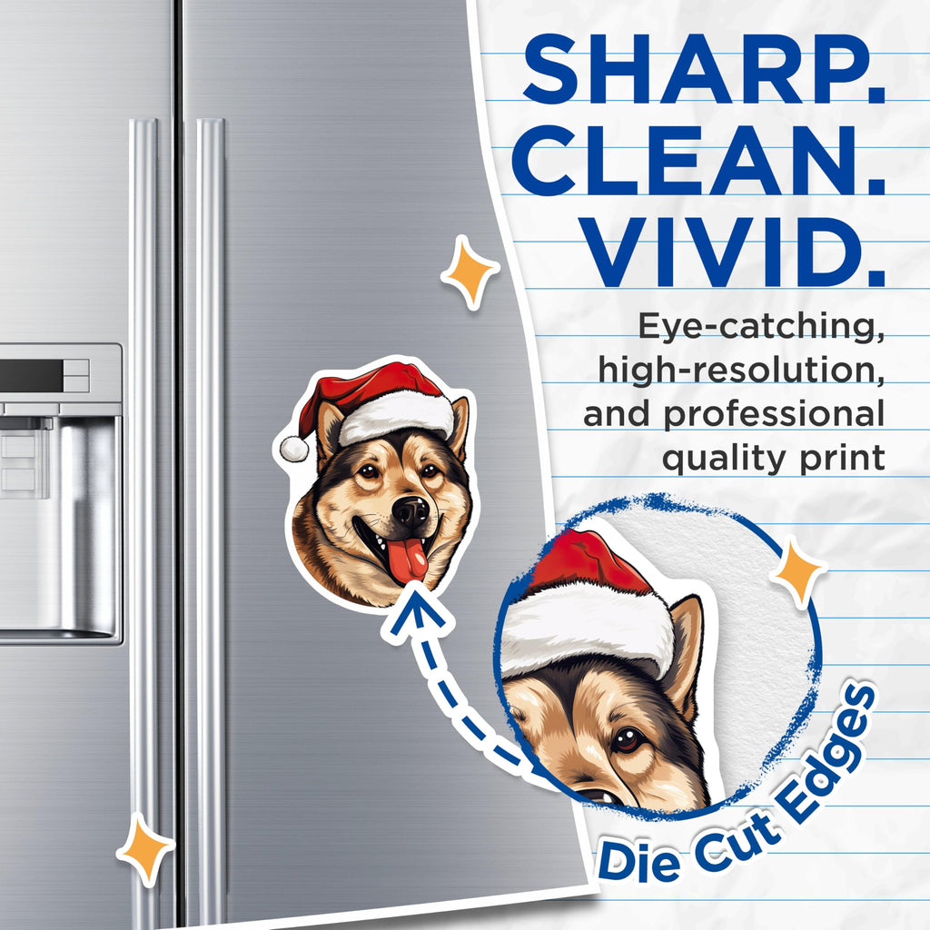 (2 Pack) Christmas Dog Magnets - Santa Hat Husky Decor - Festive Animal Fridge Accessories - 5 Inches On Longest Side - Thick Durable Magnet - Made in USA - MAG28973