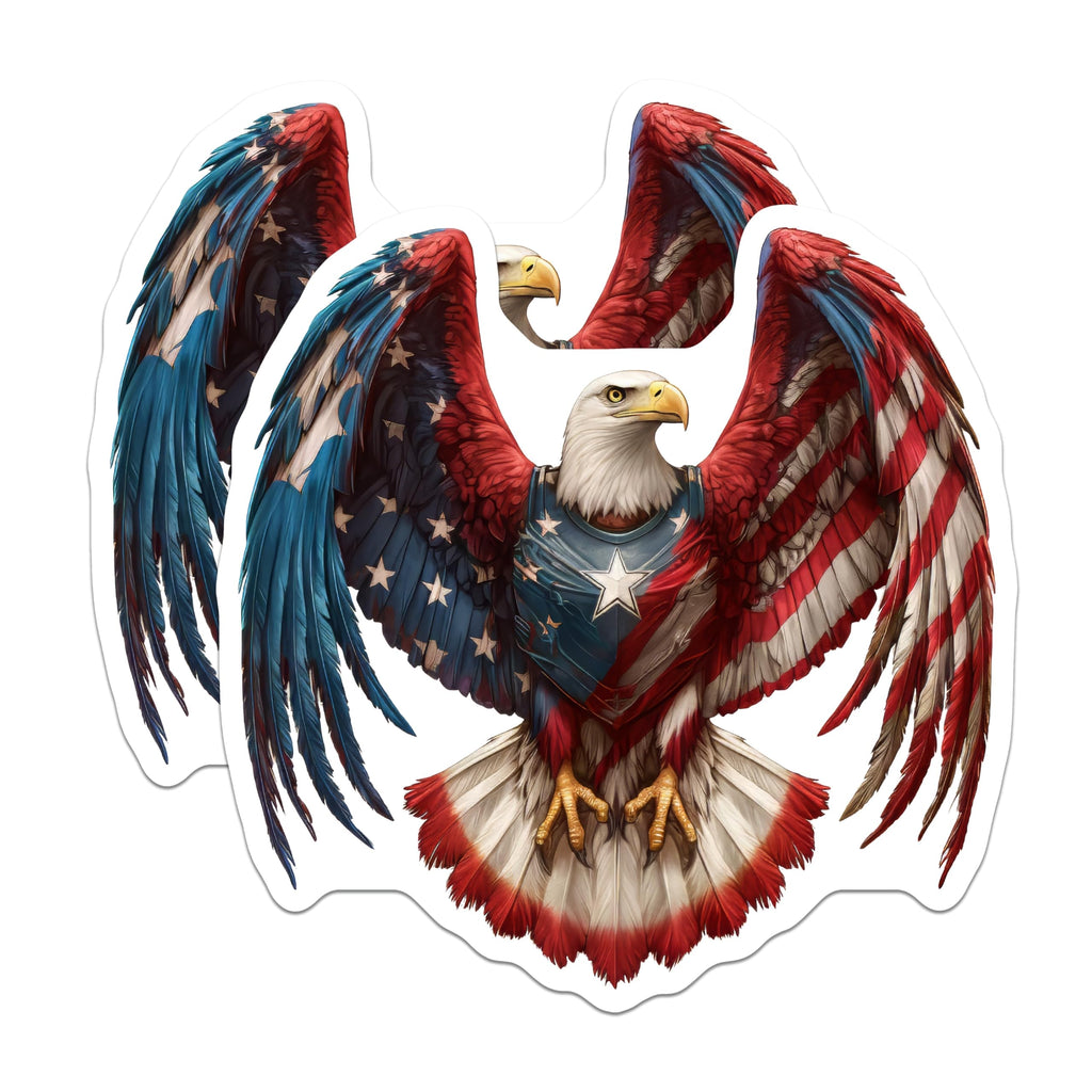 (2 Pack) American Flag Bald Eagle Magnets - Patriotic Freedom Symbol - USA Stars Stripes Art - 5 Inches On Longest Side - Thick Durable Magnet - Made in USA - MAG20727