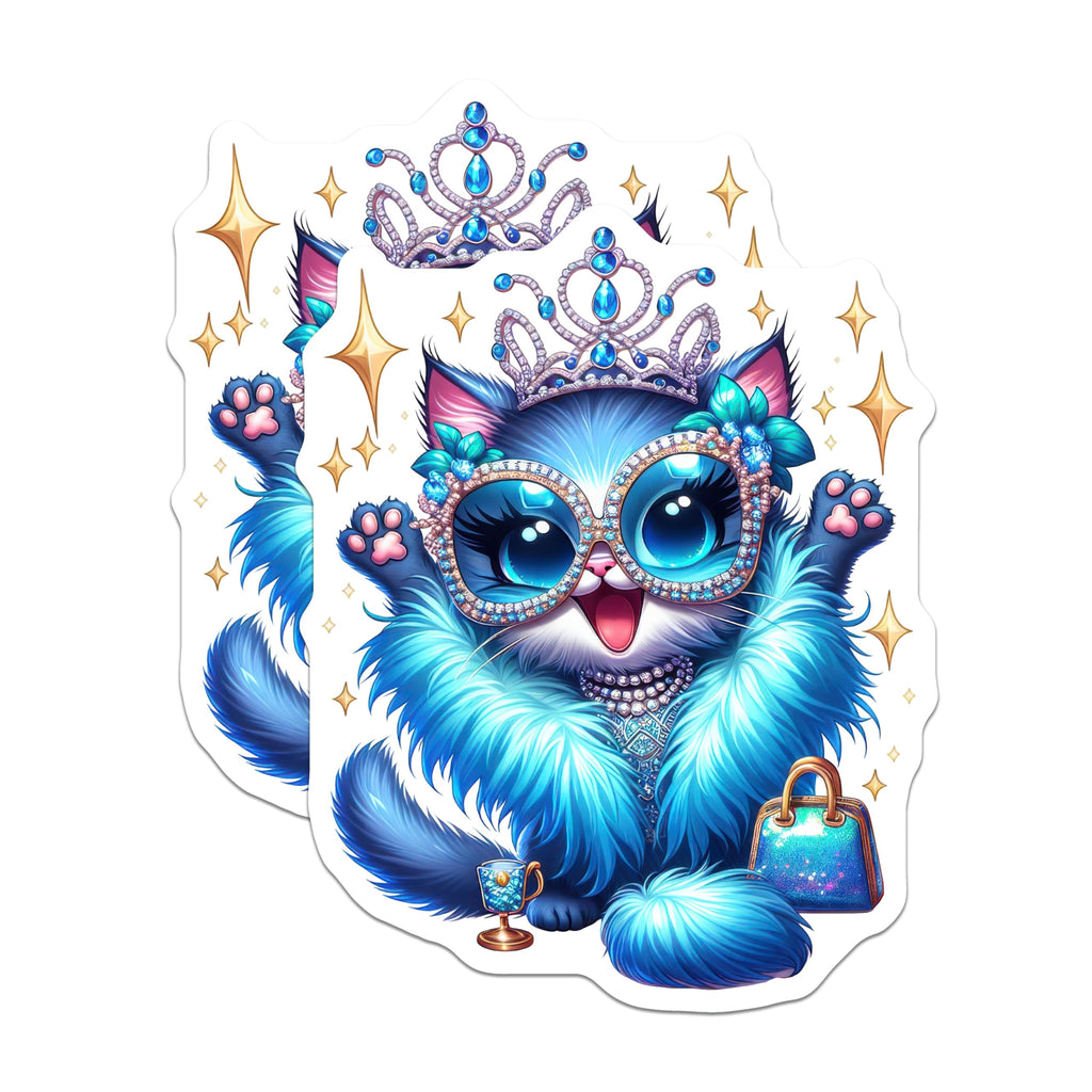 (2 Pack) Fluffy Blue Cat Magnets - Glamorous Kitty Decor - Princess Pet Accessories - 5 Inches On Longest Side - Thick Durable Magnet - Made in USA - MAG22630