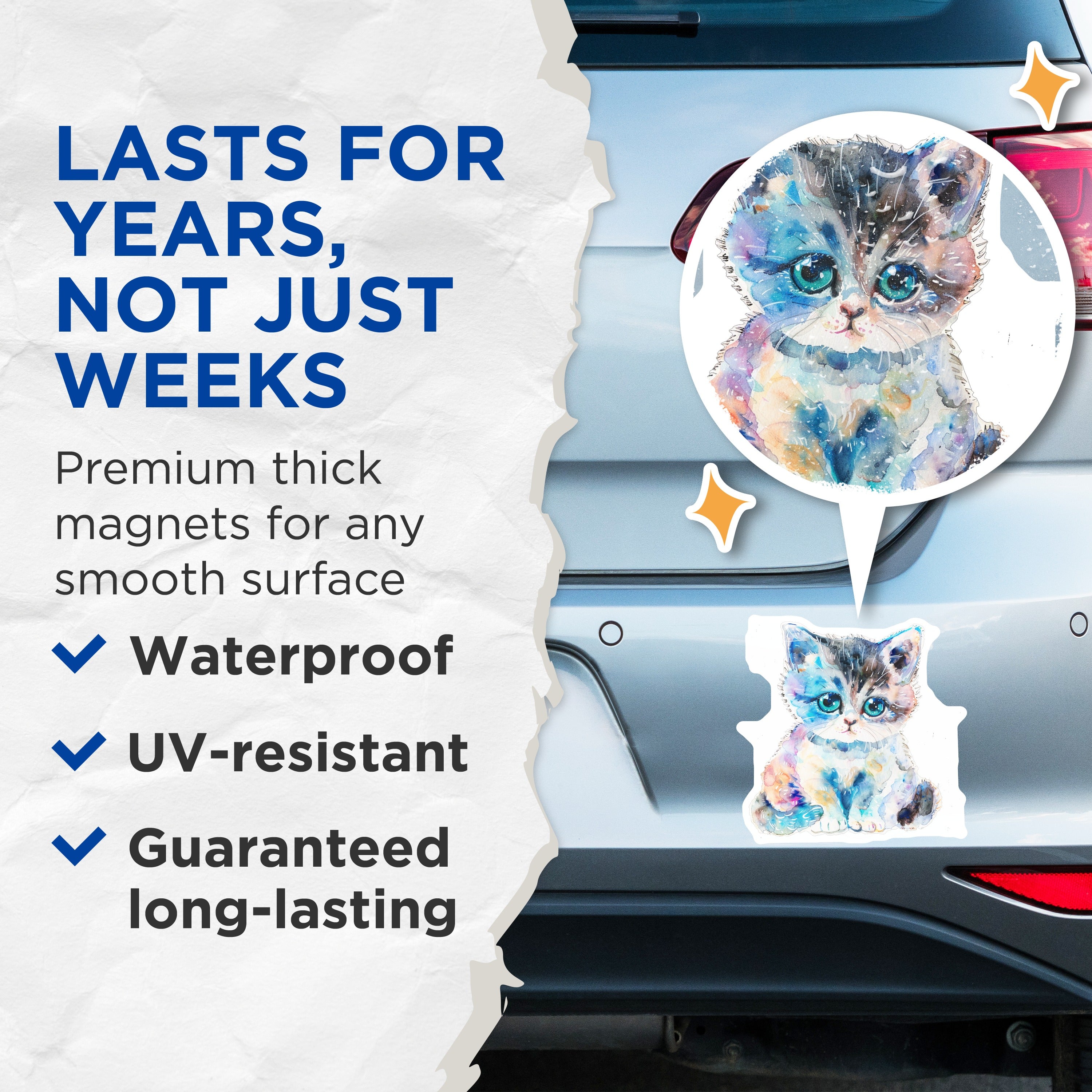 (2 Pack) Cute Watercolor Kitten Magnets - Aesthetic Cat Lover Pet Art - Whimsical Animal Fridge Decor - Office Locker Magnets - 5 Inches On Longest Side - Thick Durable Magnet - Made in USA - MAG36007