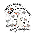 (2 Pack) Dilly Dallying Goose Magnets - Funny Procrastination Decor - Whimsical Daisy Quote Fridge Magnets - 5 Inches On Longest Side - Thick Durable Magnet - Made in USA - MAG22571