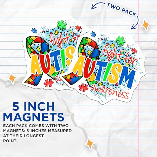 (2 Pack) Fight for Autism Awareness Magnets Magnets - Inspirational Quote - Colorful Puzzle Design - 5" On Longest Side - Made in USA - Sticks to Refrigerators & Metal Surfaces - MAG9177