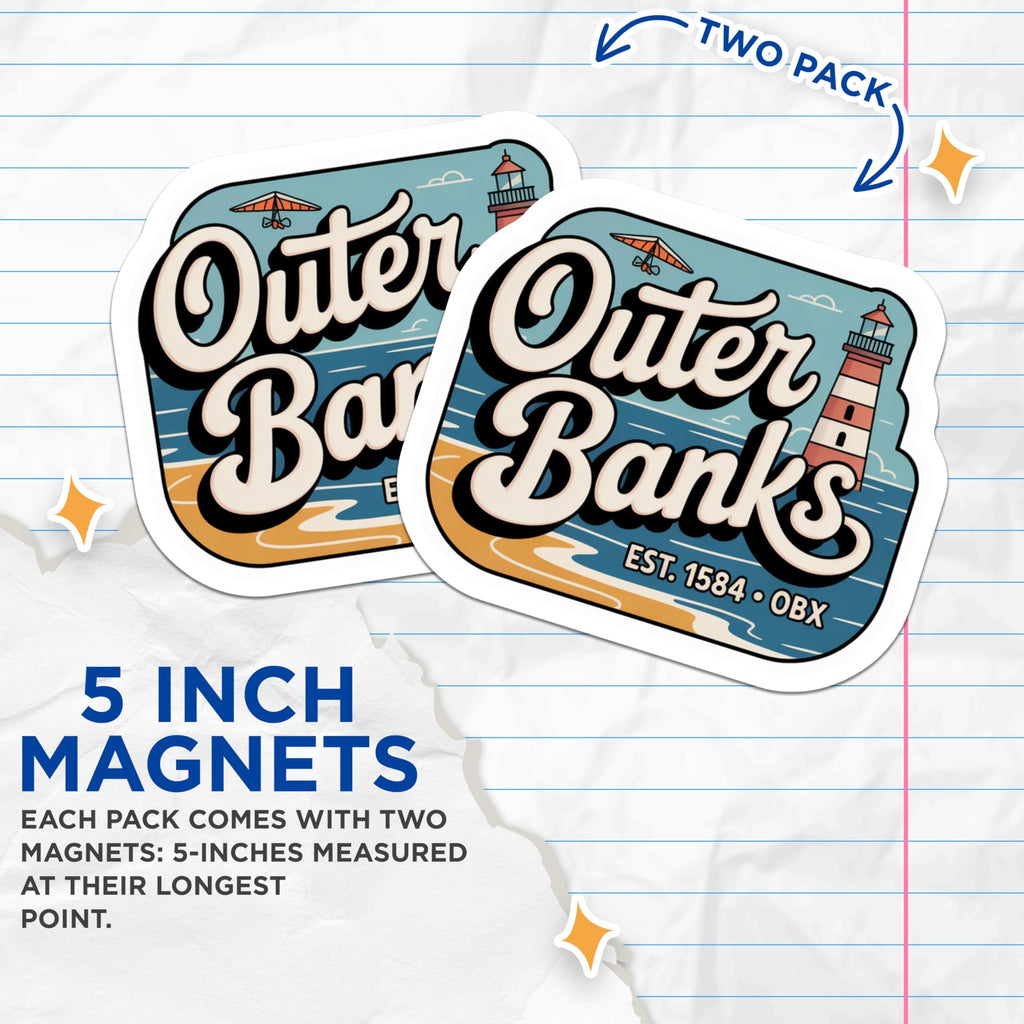 (2 Pack) Outer Banks Magnets - OBX Lighthouse - Hang Glider Decor - 5" On Longest Side - Premium Magnet - for Cars, Refrigerators, Toolboxes, Lockers - Made in USA - MAG17456