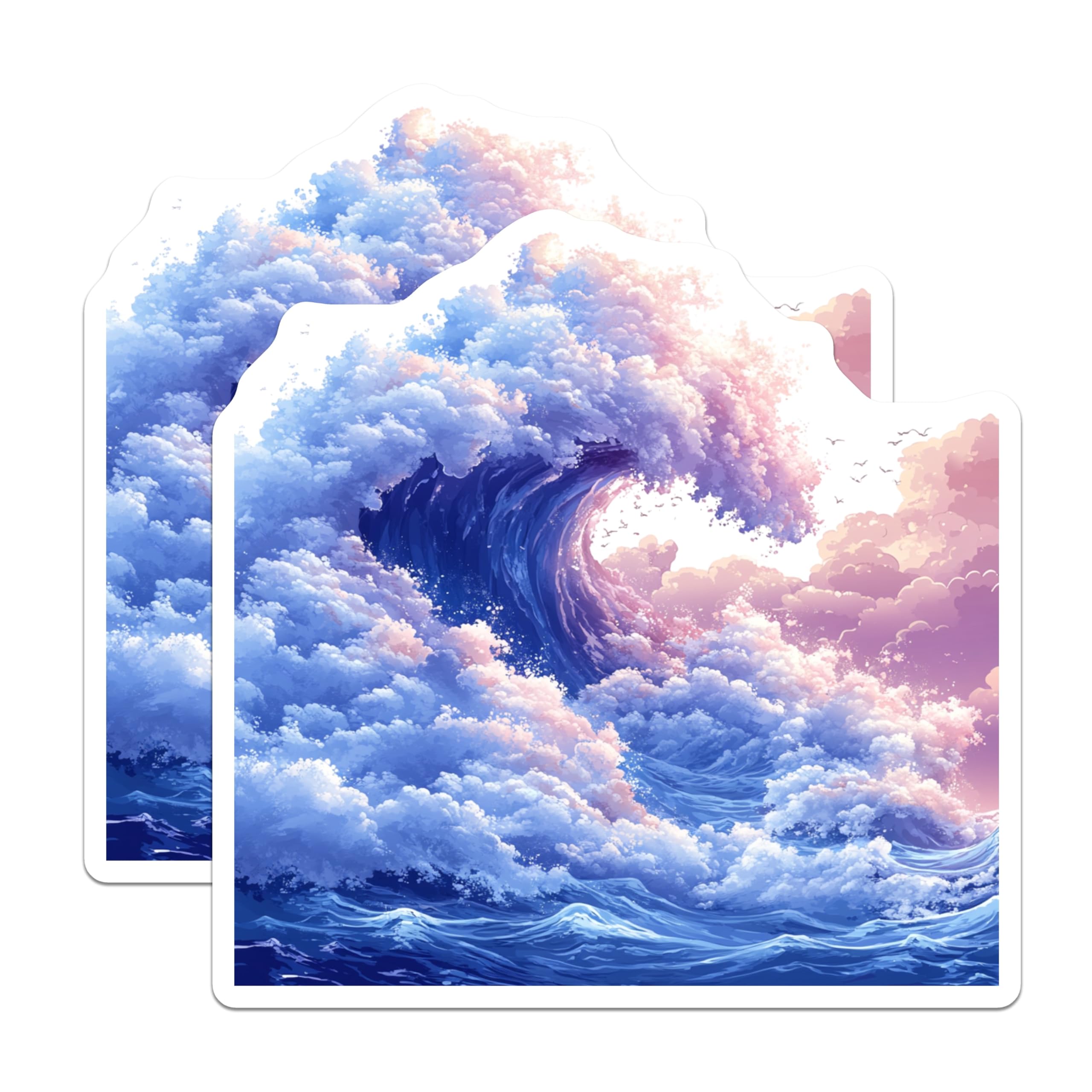 (2 Pack) Cloud Wave Magnets - Dreamy Ocean Seascape - Fantasy Art Fridge Decor - 5 Inches On Longest Side - Thick Durable Magnet - Made in USA - MAG24086