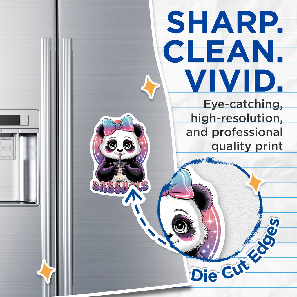 (2 Pack) Sassy Panda Magnets - Funny Boba Drink - Snarky Quote Decor - Cute Animal Fridge - 5 Inches On Longest Side - Thick Durable Magnet - Made in USA - MAG39648