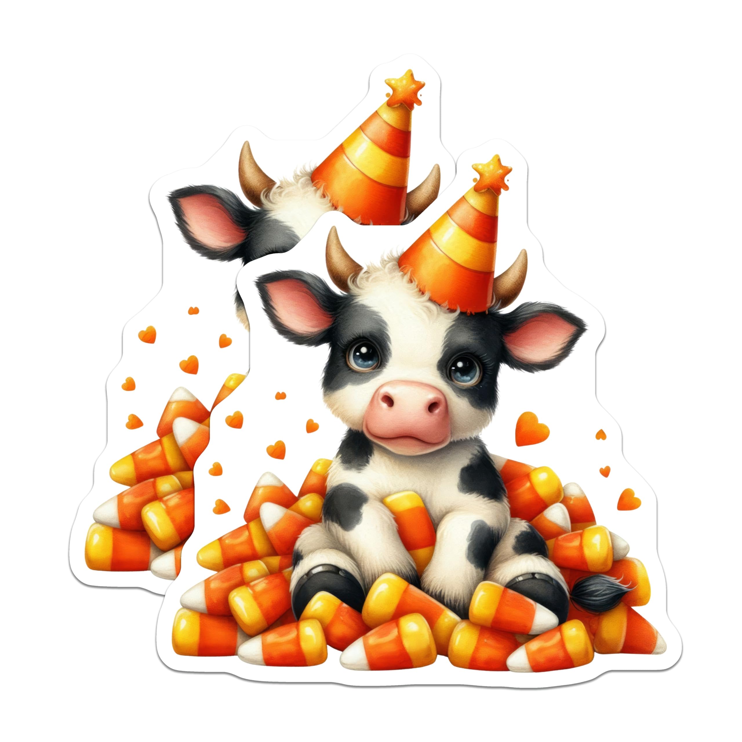 (2 Pack) Cow Candy Corn Stickers - Cute Animal Stickers - Halloween Stickers - 5" On Longest Side - Sticks to Smooth Flat Surfaces - Made in USA - BMCS10752