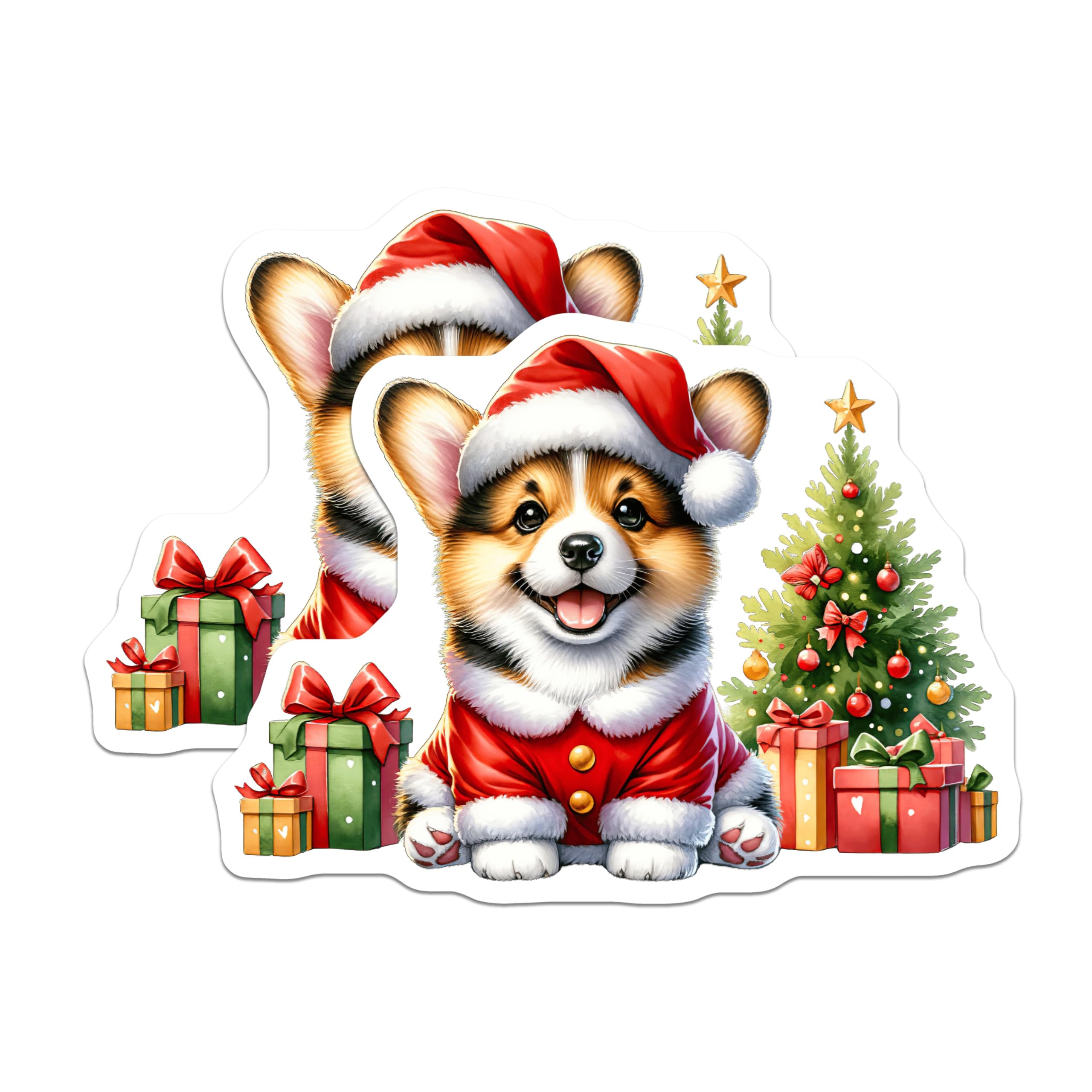 (2 Pack) Christmas Corgi Puppy Magnets - Santa Hat Holiday Decoration - Refrigerator Cute Dog Lover Collectible - 5 Inches On Longest Side - Thick Durable Magnet - Made in USA - MAG24649