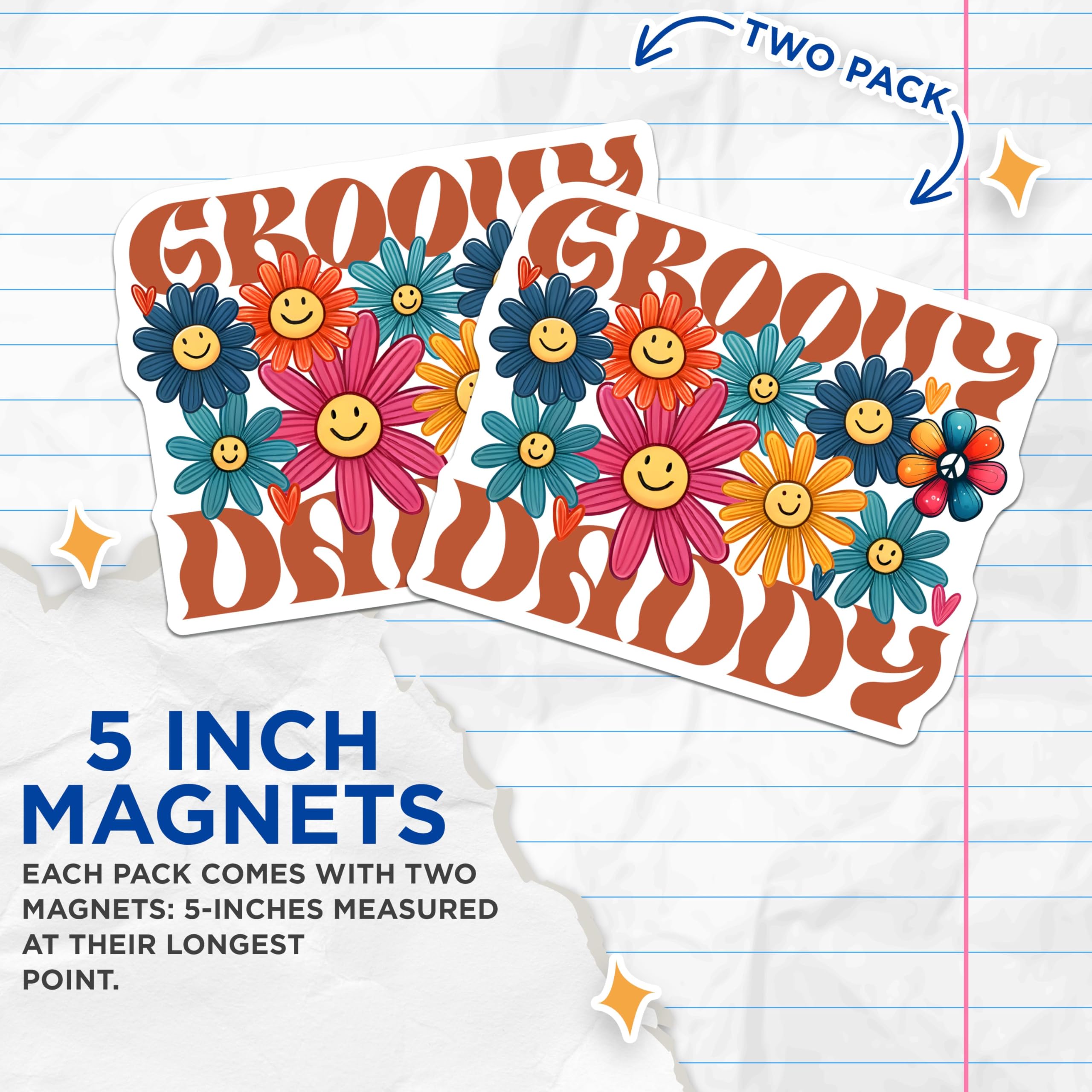 (2 Pack) Groovy Daddy Magnets - 5" On Longest Side - for Cars, Fridges, Toolboxes - Made in USA - MAG7478