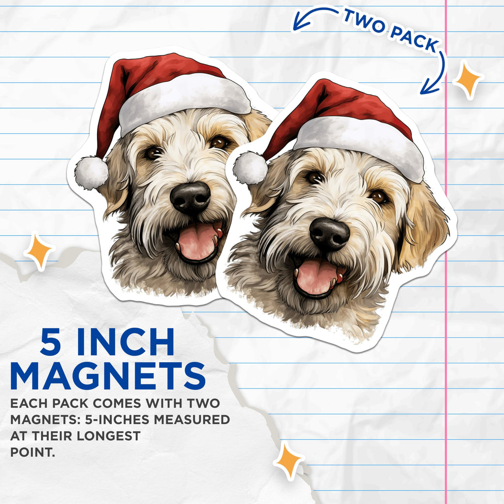 (2 Pack) Santa Dog Magnets - Christmas Pet Fridge Magnets - Doodle Dog Holiday Decor - 5 Inches On Longest Side - Thick Durable Magnet - Made in USA - MAG25582