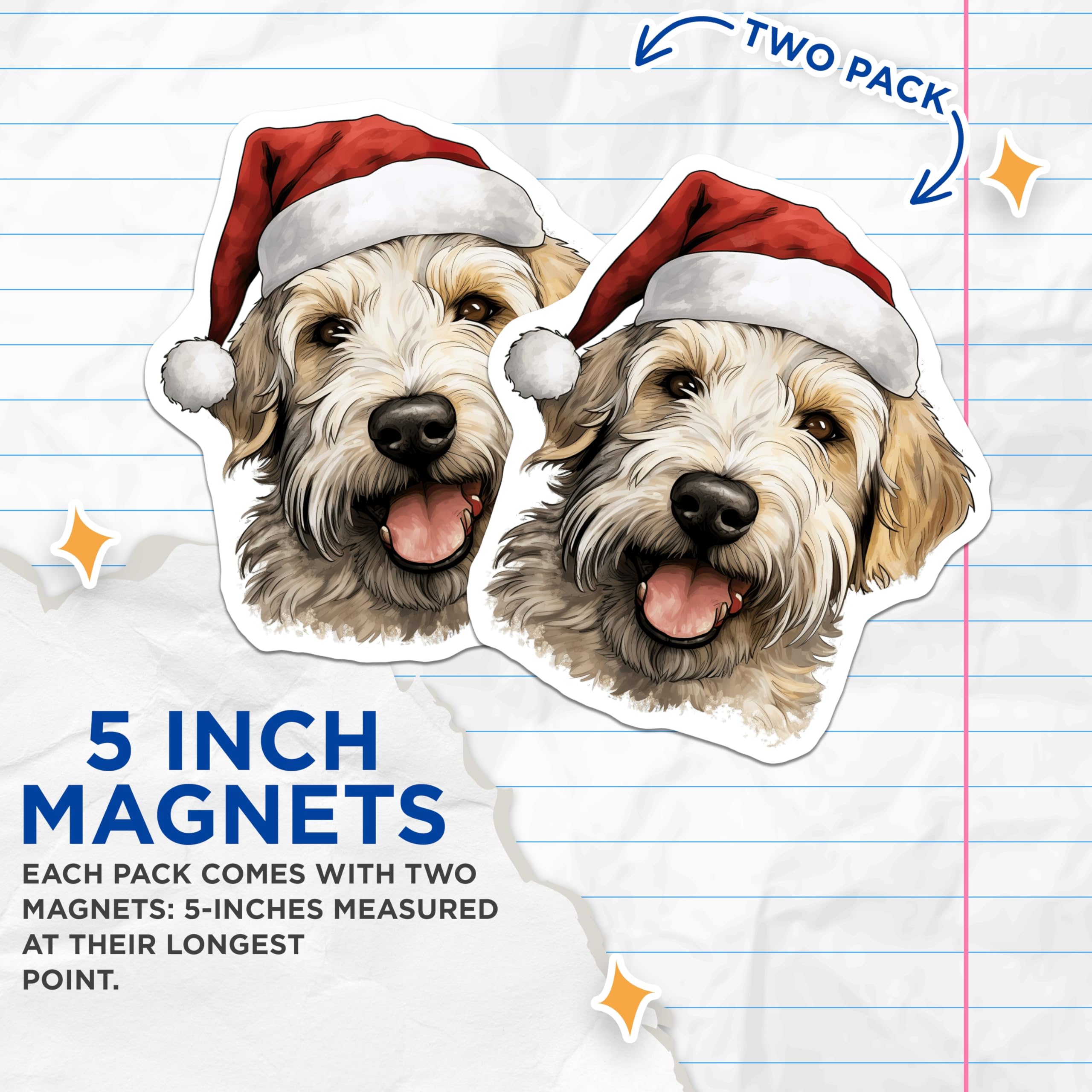 (2 Pack) Santa Dog Magnets - Christmas Pet Fridge Magnets - Doodle Dog Holiday Decor - 5 Inches On Longest Side - Thick Durable Magnet - Made in USA - MAG25582