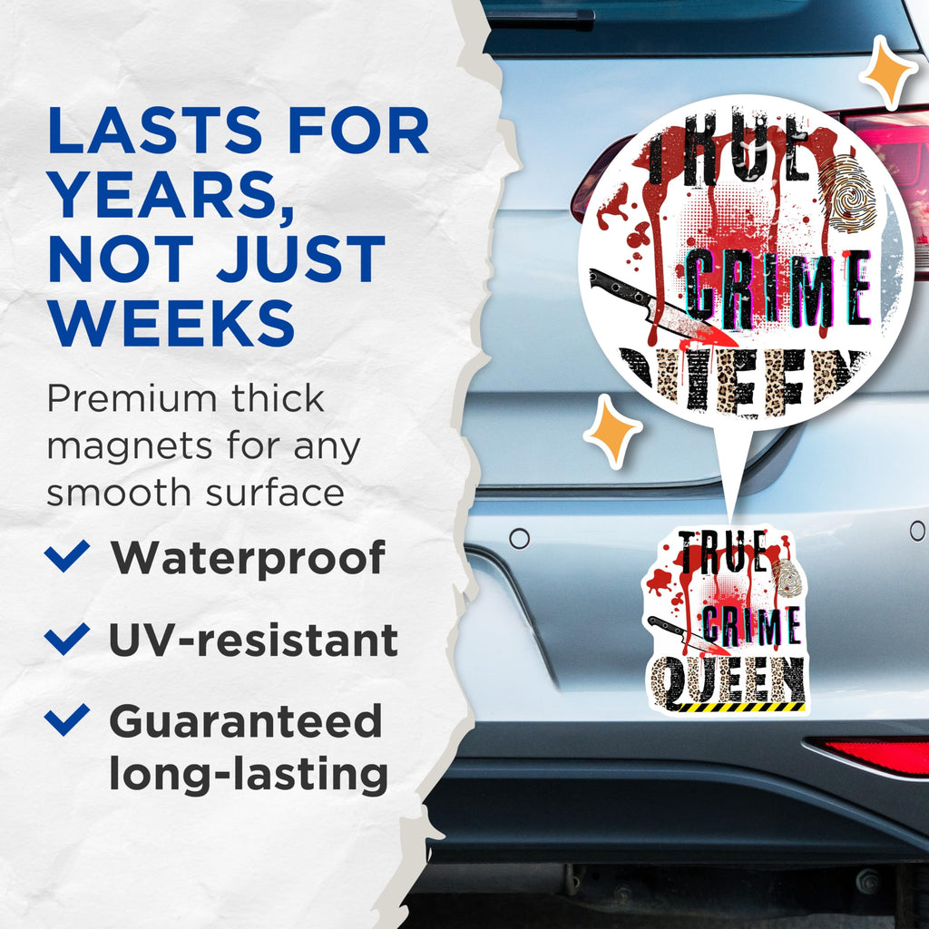 (2 Pack) True Crime Queen Magnets - Macabre Mystery Lover - Forensic Fan Collectibles - Detective Decor - 5 Inches On Longest Side - Thick Durable Magnet - Made in USA - MAG20663