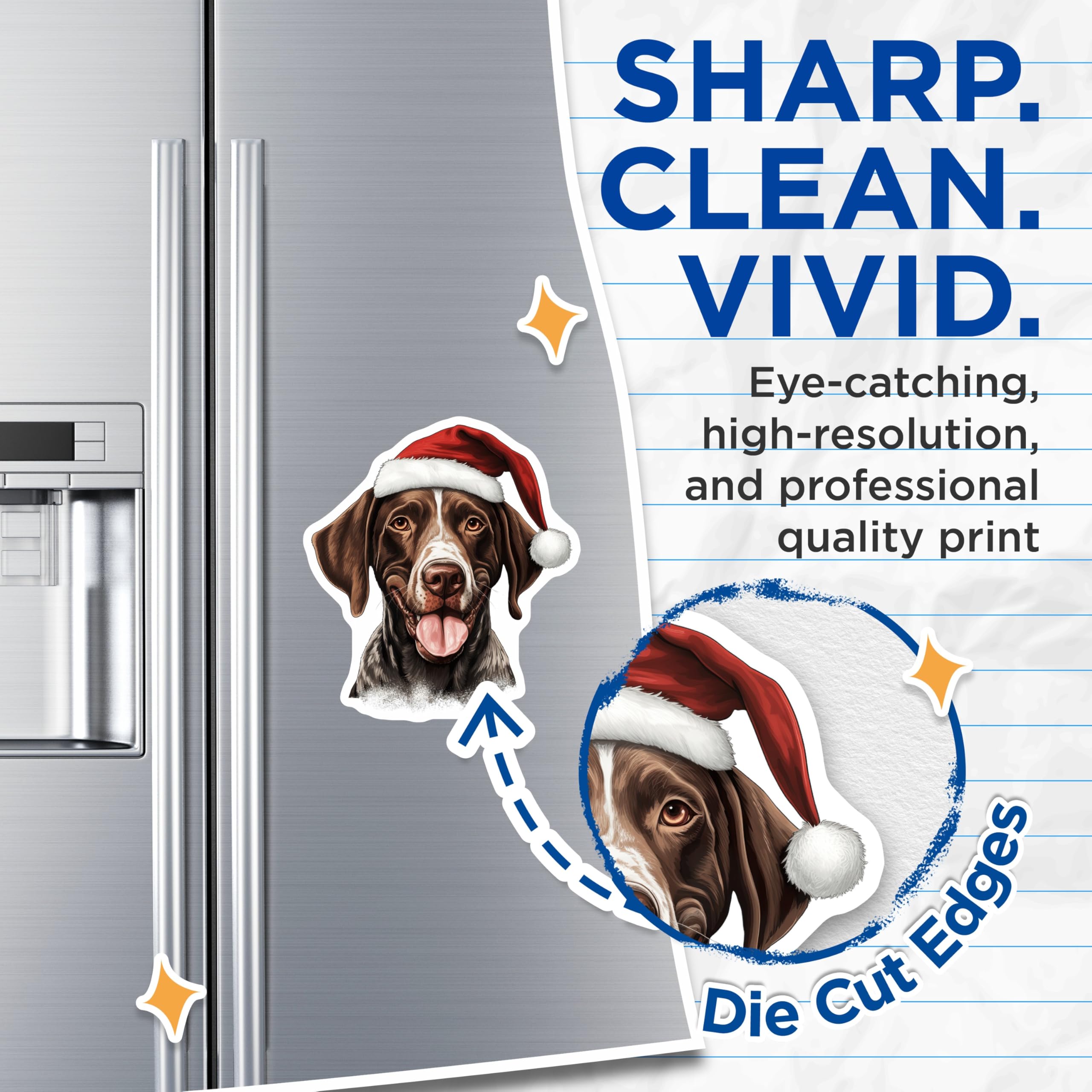 (2 Pack) German Shorthaired Pointer Magnets - Jolly Christmas Dog Refrigerator Decor - Festive Hound Home Accent - 5 Inches On Longest Side - Thick Durable Magnet - Made in USA - MAG24356