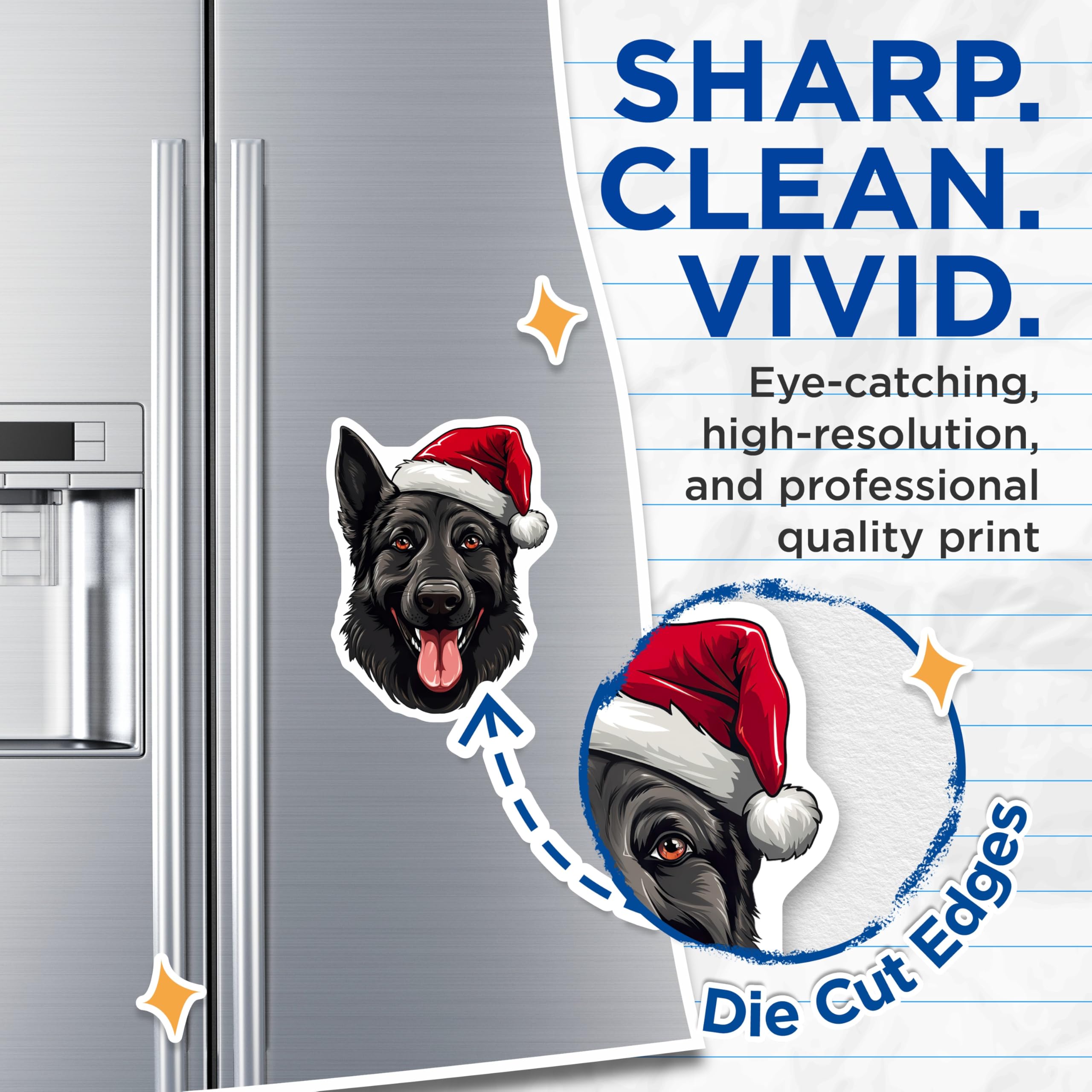 (2 Pack) German Shepherd Christmas Magnets - Santa Hat Dog Decor - Holiday Animal Lover - 5 Inches On Longest Side - Thick Durable Magnet - Made in USA - MAG30894