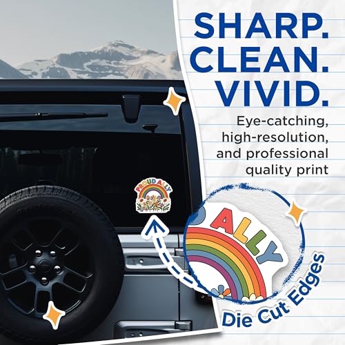 (2 Pack) Proud Ally Stickers - LGBTQ+ Rainbow Stickers - Floral Ally Stickers - 5" On Longest Side - Sticks to Smooth Flat Surfaces - Made in USA - BMCS3894
