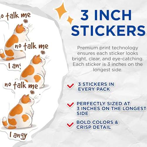 (3 Pack) I Angy Cat Decals - Angry Cat Meme - No Talk Me Decals - 3 Inches On Longest Side - Easy Peel & Apply - Made in USA - 3MCS2093