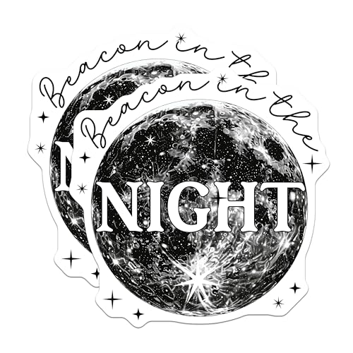 (2 Pack) Beacon in The Night Stickers - Moon Art Stickers - Celestial Themed Stickers - 5" On Longest Side - Sticks to Any Smooth Flat Surface - Made in USA - BMCS3359