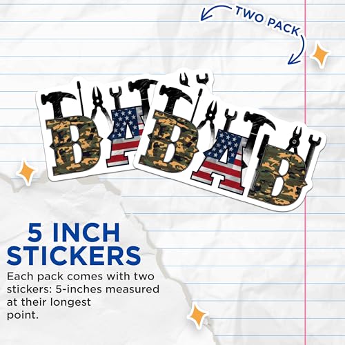 (2 Pack) Dad Camo and American Flag Stickers - 5" On Longest Side - Sticks to Smooth Flat Surfaces - Made in USA - BMCS8650 - BMCS8650