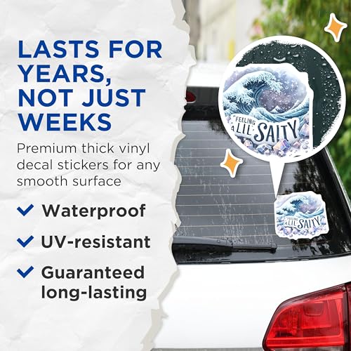 (2 Pack) Feeling A Lil Salty Stickers - Wave Illustration - Ocean Theme Decal - 5" On Longest Side - Sticks to Smooth Flat Surfaces - Made in USA - BMCS9293 - Nautical Art - Coastal Sticker Pack