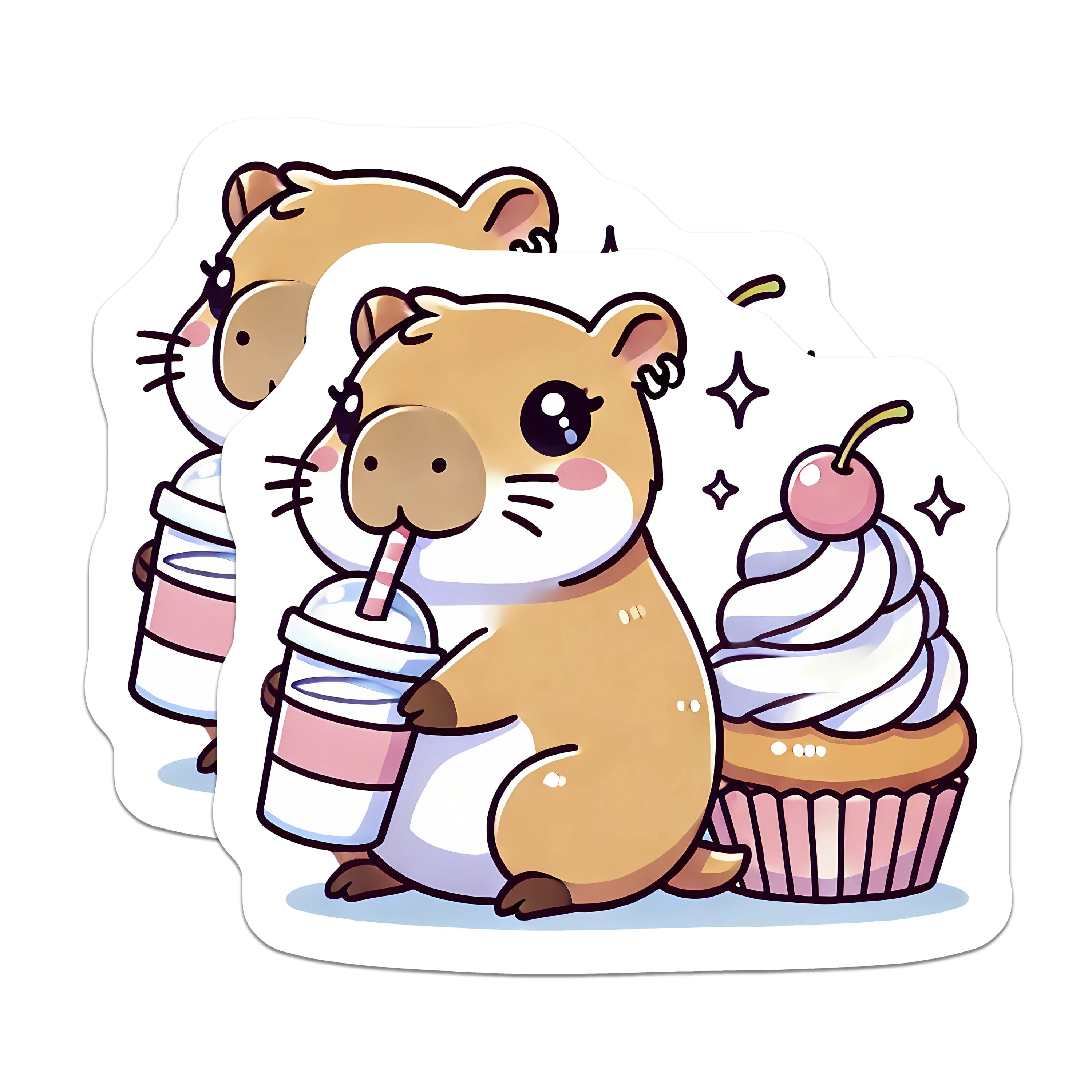 (2 Pack) Kawaii Hamster Magnets - Cute Rodent Cupcake - Sweet Dessert Accent - Aesthetic Kitchen Art - Student Locker Fun - 5 Inches On Longest Side - Thick Durable Magnet - Made in USA - MAG39235