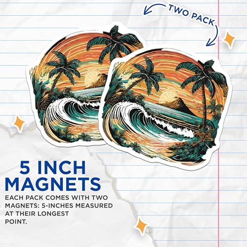 (2 Pack) Beach Sunset Magnets Magnets - Tropical Island - 5" On Longest Side - Made in USA - Sticks to Refrigerators & Metal Surfaces - MAG9263