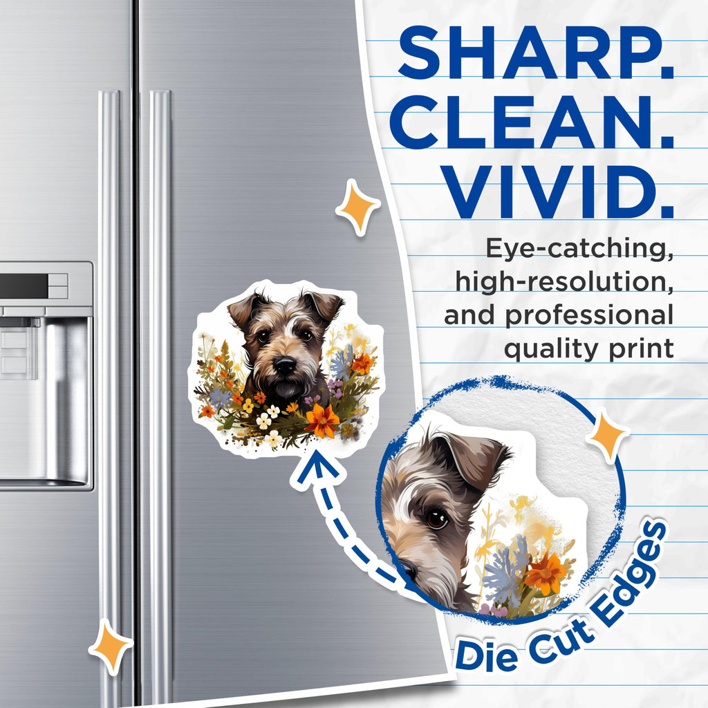 (2 Pack) Floral Wire Haired Terrier Magnets - Cute Dog Pet Lover Decor - Spring Refrigerator Magnets - 5 Inches On Longest Side - Thick Durable Magnet - Made in USA - MAG30638