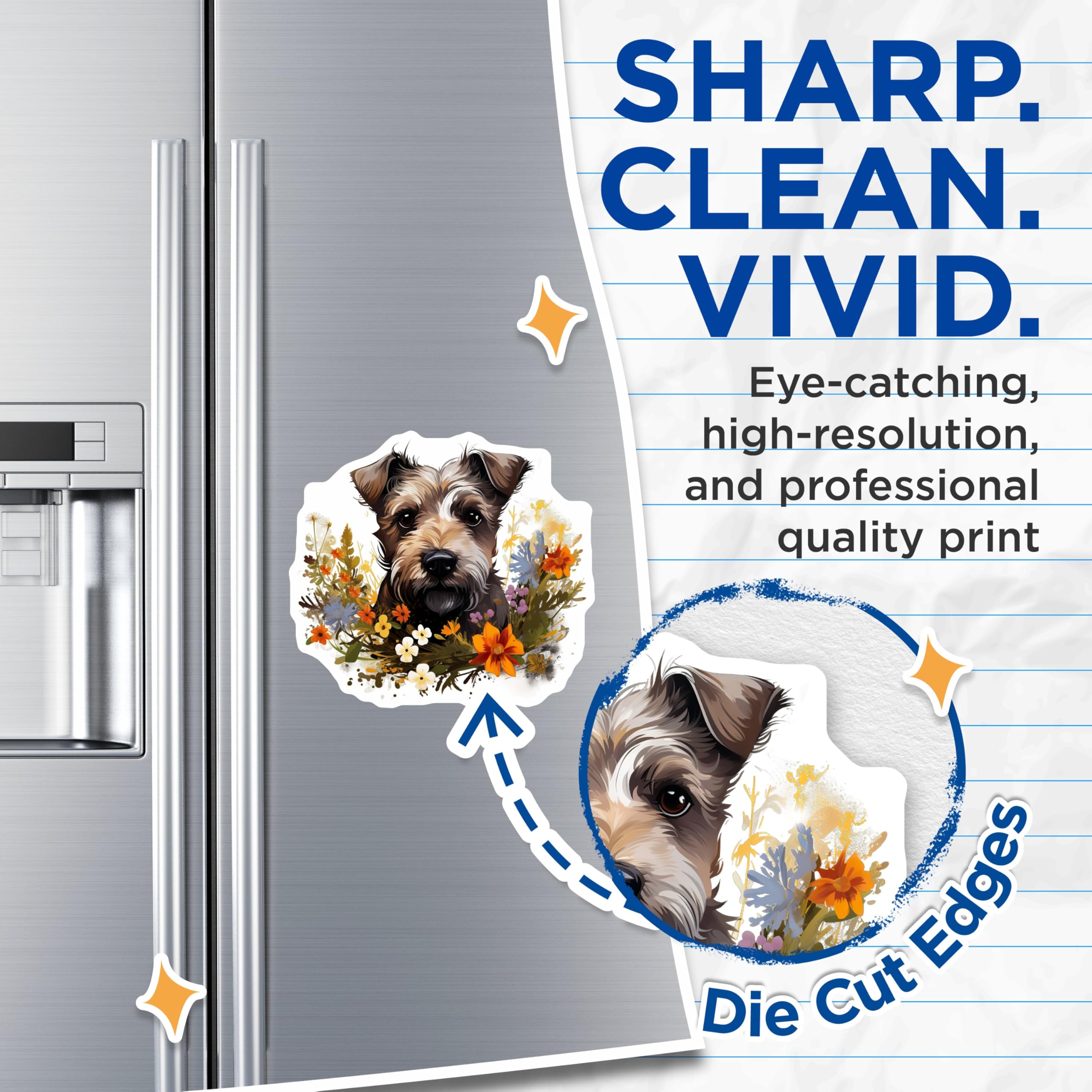 (2 Pack) Floral Wire Haired Terrier Magnets - Cute Dog Pet Lover Decor - Spring Refrigerator Magnets - 5 Inches On Longest Side - Thick Durable Magnet - Made in USA - MAG30638